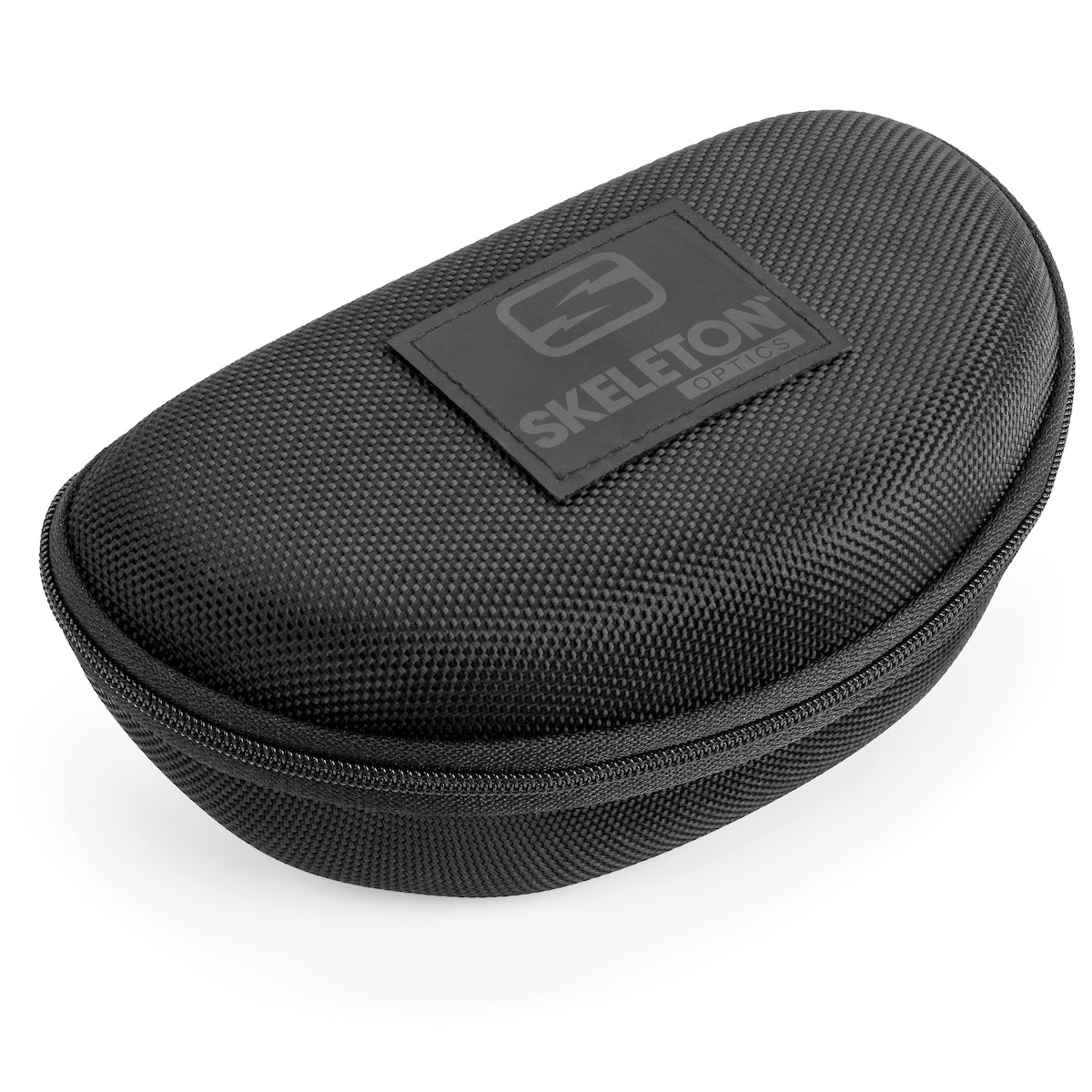 Matte black hard sunglasses case with zip closure